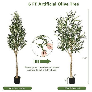 Gymax Artificial Olive Tree 6 FT Tall Faux Olive Plants for Indoor and Outdoor