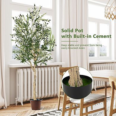 Gymax Artificial Olive Tree 6 FT Tall Faux Olive Plants for Indoor and Outdoor