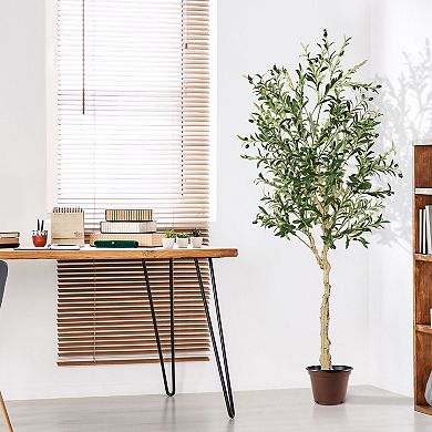 Gymax Artificial Olive Tree 6 FT Tall Faux Olive Plants for Indoor and Outdoor