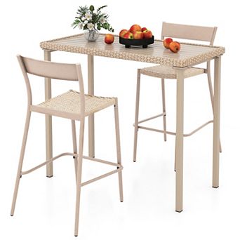Gymax 3 pc Patio Bar Table Set Outdoor Bar Height Table & 2 Armless Chairs