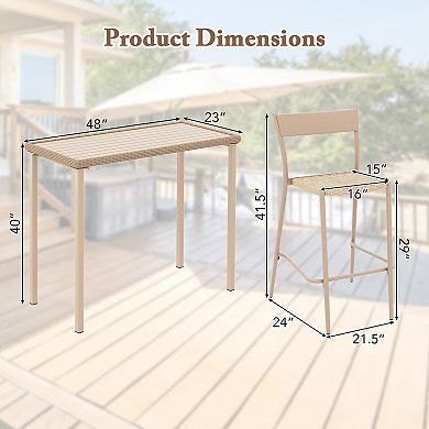 Gymax 3 Pieces Patio Bar Table Set Outdoor Bar Height Table & 2 Armless Chairs