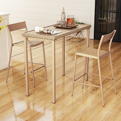 Gymax 3 Pieces Patio Bar Table Set Outdoor Bar Height Table & 2 Armless Chairs