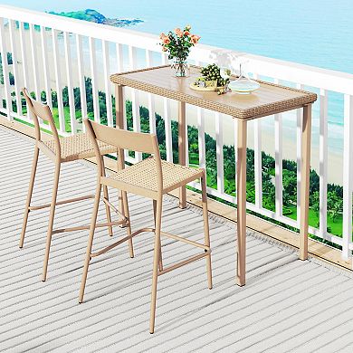 Gymax 3 Pieces Patio Bar Table Set Outdoor Bar Height Table & 2 Armless Chairs