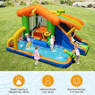 Gymax 8-in-1 Inflatable Bounce House Water Park w/ Slide Water Cannon ...
