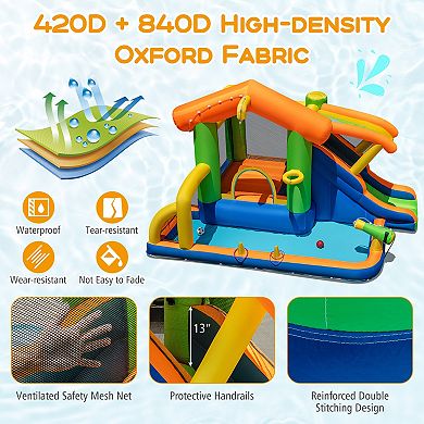 Gymax 8-in-1 Inflatable Bounce House Water Park w/ Slide Water Cannon ...