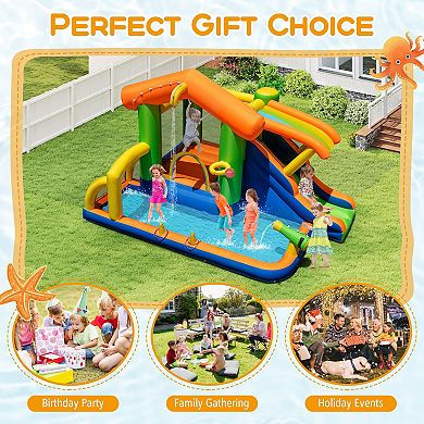 Gymax 8-in-1 Inflatable Bounce House Water Park w/ Slide Water Cannon ...