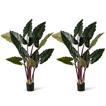 Gymax 2 Pack Artificial Rainbow Taro Tree 63'' Tall Fake Pre-potted Plant w/ 11 Faux Leaves