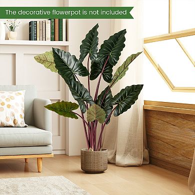 Gymax 2 Pack Artificial Rainbow Taro Tree 63'' Tall Fake Pre-potted Plant w/ 11 Faux Leaves