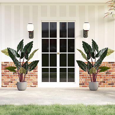 Gymax 2 Pack Artificial Rainbow Taro Tree 63'' Tall Fake Pre-potted Plant w/ 11 Faux Leaves