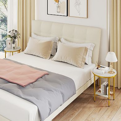 Gymax 16'' 2-Tier Round Side Table w/Storage Shelf Gold Metal Frame for Living Room