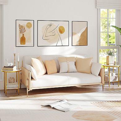 Gymax 16'' 2-Tier Round Side Table w/Storage Shelf Gold Metal Frame for Living Room