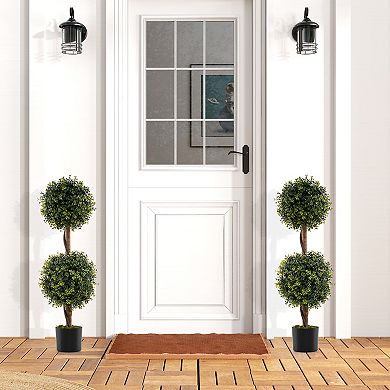 Gymax Set of 2 Artificial Double Topiary Ball Trees 3 FT Faux Boxwood Topiary Tree