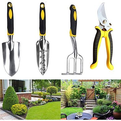 Garden Tools Set with Pruning Shears Hand Trowel Transplanter Hand Rake Gardening Gloves 5 Pcs