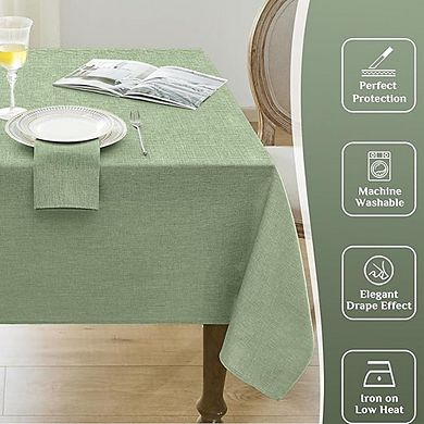 Green Outdoor Tablecloth, Linen-Textured, Stain-Resistant, Wrinkle-Resistant