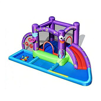 Gymax Inflatable Water Slide Castle Kids Bounce House w/ Octopus Style Blower Excluded