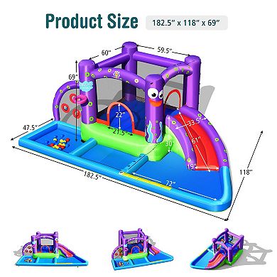 Gymax Inflatable Water Slide Castle Kids Bounce House w/ Octopus Style Blower Excluded