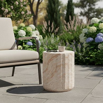 Beige Outdoor Light Weight Concrete Side Table End Table for Backyard