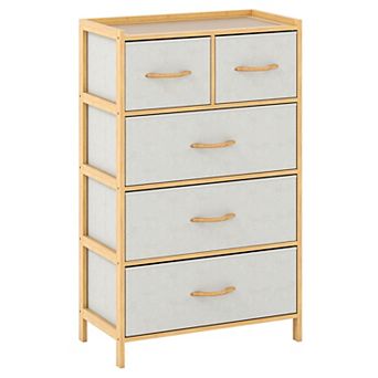 Gymax 5-Drawer Bamboo Chest of Drawers Storage Organizer Unit for Entryway Living Room