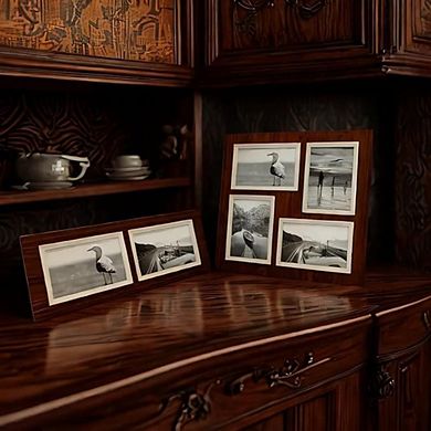 4x6 2-Opening & 4x6 4-Opening Black Wood Photo Frame Set of 2