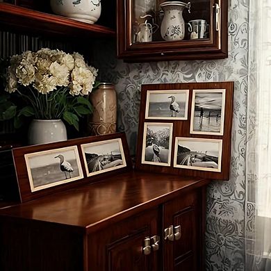 4x6 2-Opening & 4x6 4-Opening Black Wood Photo Frame Set of 2