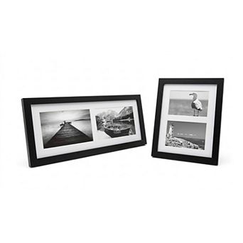 5x7 Matted 2-Opening & 8x10 2-Opening Black Wood Photo Frame Set of 2