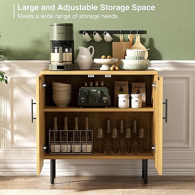 Buffet Cabinet Set of 2, Fluted Sideboard with 2 Doors & Shelves, Storage Cabinets for Living Room