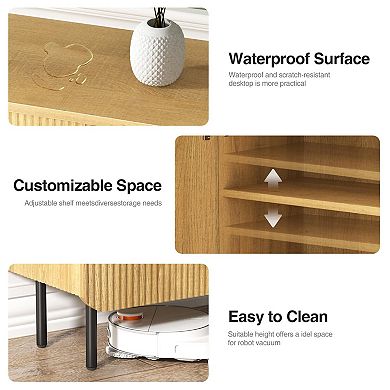 Buffet Cabinet Set of 2, Fluted Sideboard with 2 Doors & Shelves, Storage Cabinets for Living Room