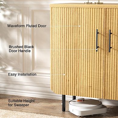 Buffet Cabinet Set of 2, Fluted Sideboard with 2 Doors & Shelves, Storage Cabinets for Living Room