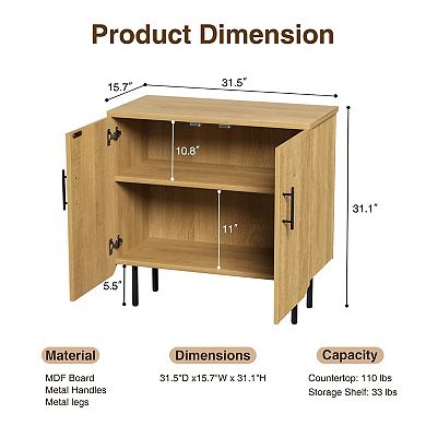 Buffet Cabinet Set of 2, Fluted Sideboard with 2 Doors & Shelves, Storage Cabinets for Living Room
