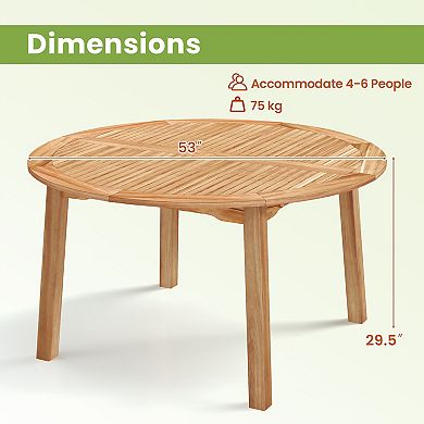 Gymax Round Patio Dining Table Acacia Wood Outdoor Dining Table w/ 2'' Umbrella Hole