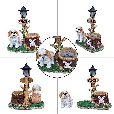 Sitting Dog Solar Lantern Planter Statue - Garden Decor with LED Light & Flower Pot for Patio Yard