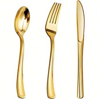 BPA Free Gold Plastic Cutlery Set for Parties, 150 pc