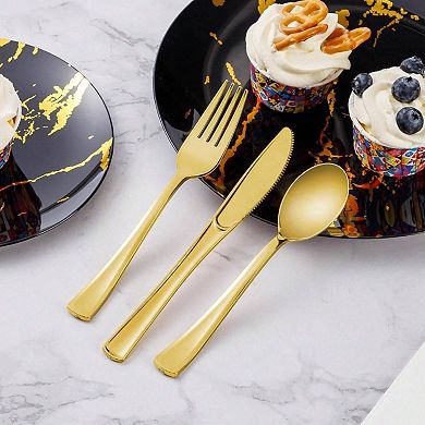 BPA Free Gold Plastic Cutlery Set for Parties, 150 Pieces