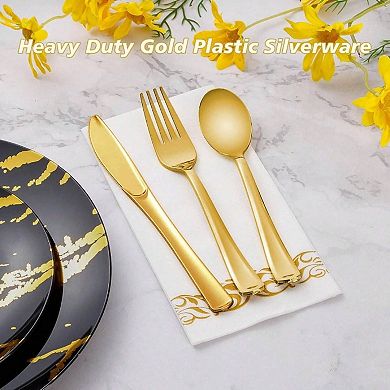BPA Free Gold Plastic Cutlery Set for Parties, 150 Pieces