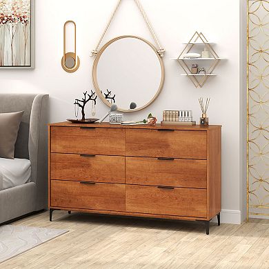 Gymax 6-Drawer Double Dresser w/ Interlock System Metal Support Legs Anti-tipping Kit