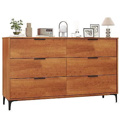 Gymax 6-Drawer Double Dresser w/ Interlock System Metal Support Legs Anti-tipping Kit