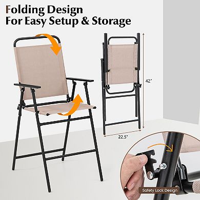 Gymax 3PCS Bistro Set Folding Chairs Round Bar Table w/ 1.6'' Umbrella Hole Yard Patio