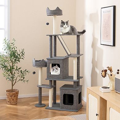 Gymax Cat Tree for Indoor Cats Modern Multi-Level Cat Tower Activity Center