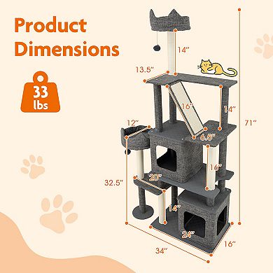 Gymax Cat Tree for Indoor Cats Modern Multi-Level Cat Tower Activity Center