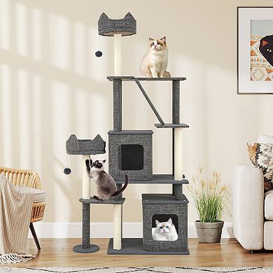 Gymax Cat Tree for Indoor Cats Modern Multi-Level Cat Tower Activity Center