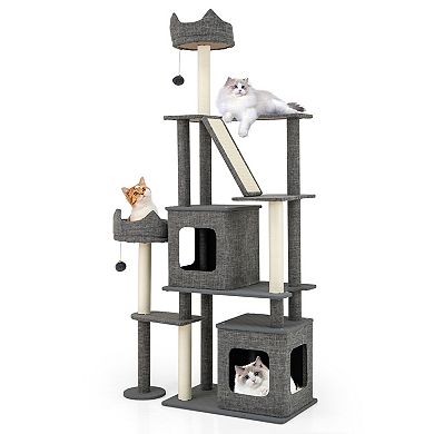 Gymax Cat Tree for Indoor Cats Modern Multi-Level Cat Tower Activity Center