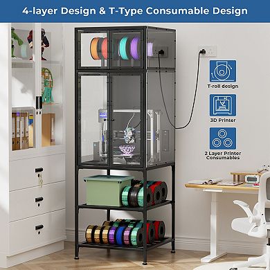 3D Printer Cabinet, Noise & Dust Proof Organizer with Double Layer Storage Rack for Office Home