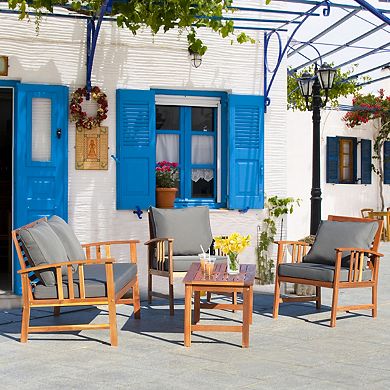 Gymax 4pcs Wooden Patio Furniture Set Table & Sectional Sofa Garden