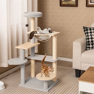 Gymax Modern Cat Tree Multi-level Cat Tower w/ Removable Padded Top Perch