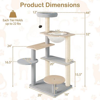 Gymax Modern Cat Tree Multi-level Cat Tower w/ Removable Padded Top Perch