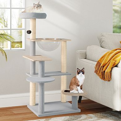 Gymax Modern Cat Tree Multi-level Cat Tower w/ Removable Padded Top Perch