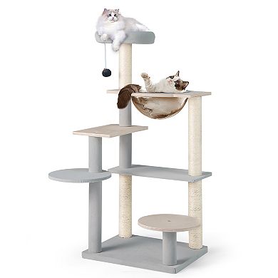 Gymax Modern Cat Tree Multi-level Cat Tower w/ Removable Padded Top Perch