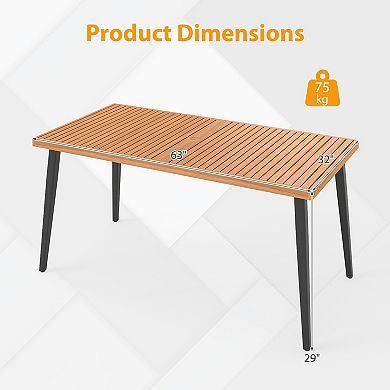 Gymax 63'' Outdoor Indoor Dining Table w/Acacia Wood Slatted Tabletop Umbrella Hole