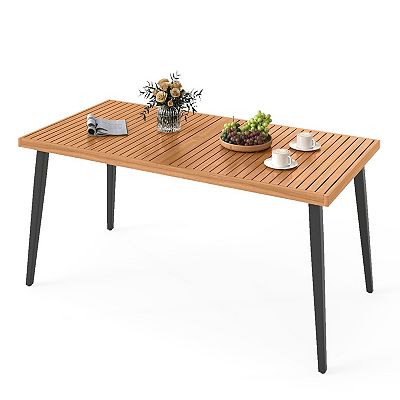 テーブル・チェア・ハンモック omamezerofive long board Table Gymax 63'' Outdoor Indoor Dining Table w/Acacia Wood Slatted