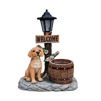 Labrador Dog Solar Planter Statue - Garden Decor with LED Light, for Outdoor Yard Patio